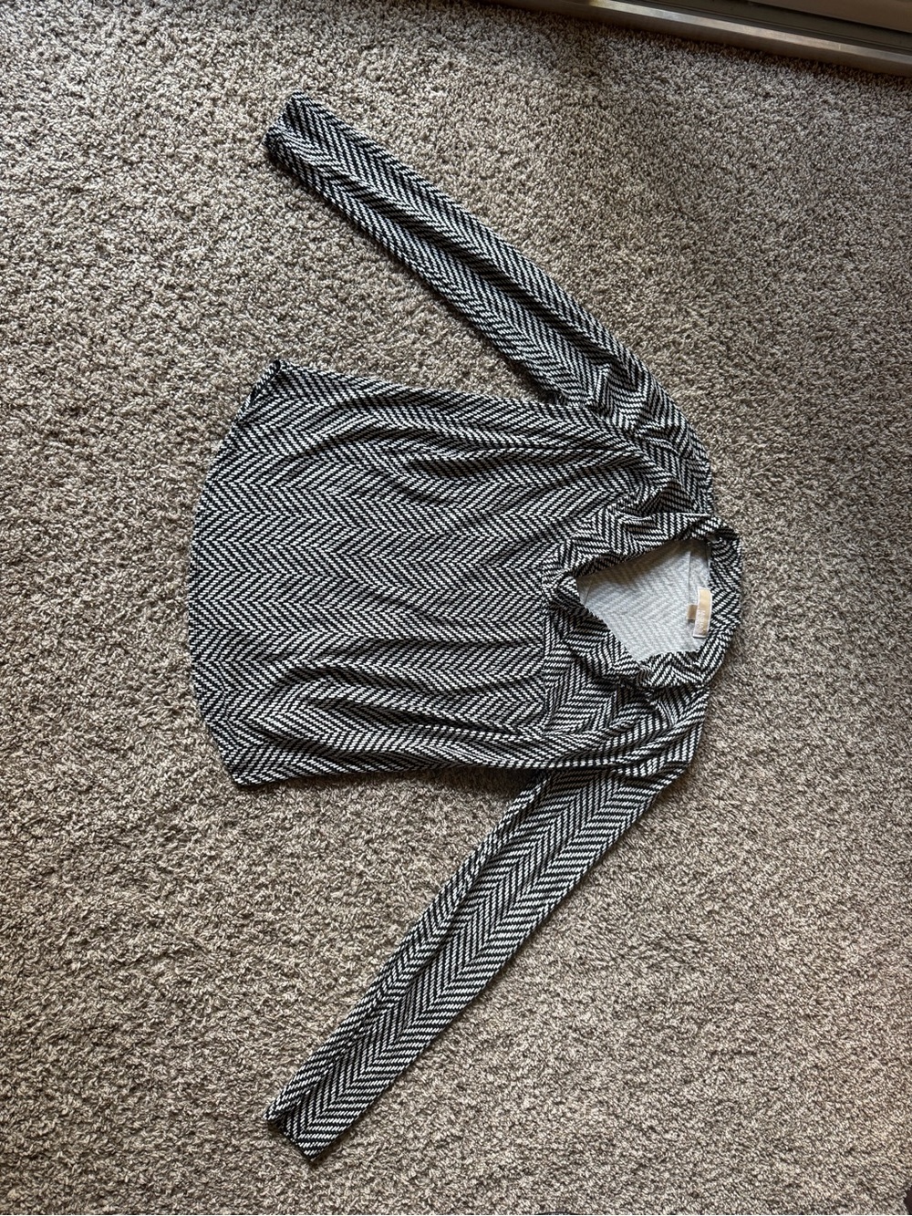 Michael Kors Black and White Chevron Long-Sleeve Blouse